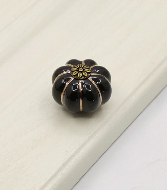 6pcs Pumpkin Shaped Ceramic Pull Handle, Stainless Steel & Wood Cabinet/Drawer Knobs, Rustic Style