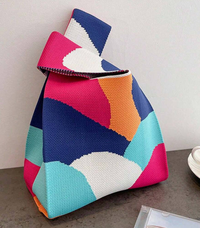 Knitted Geometric Pattern Handbag