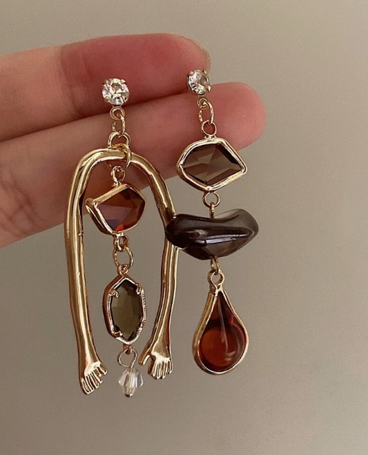 Rhinestone Decor Geometric & Water Drop Earrings
