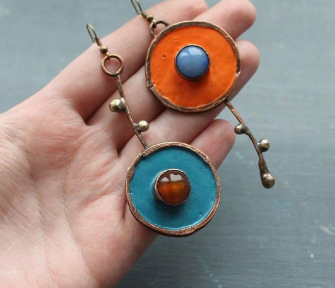 Asymmetric Ancient Bronze Metal Painting Drop Earrings