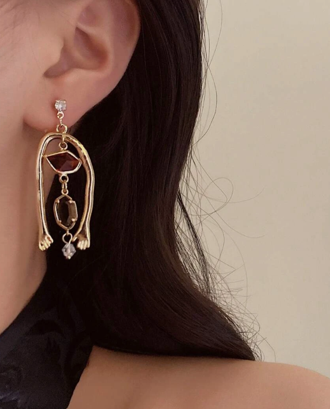 Rhinestone Decor Geometric & Water Drop Earrings