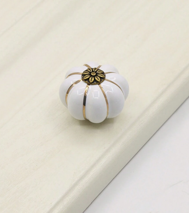 6pcs Pumpkin Shaped Ceramic Pull Handle, Stainless Steel & Wood Cabinet/Drawer Knobs, Rustic Style