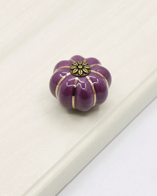 6pcs Pumpkin Shaped Ceramic Pull Handle, Stainless Steel & Wood Cabinet/Drawer Knobs, Rustic Style